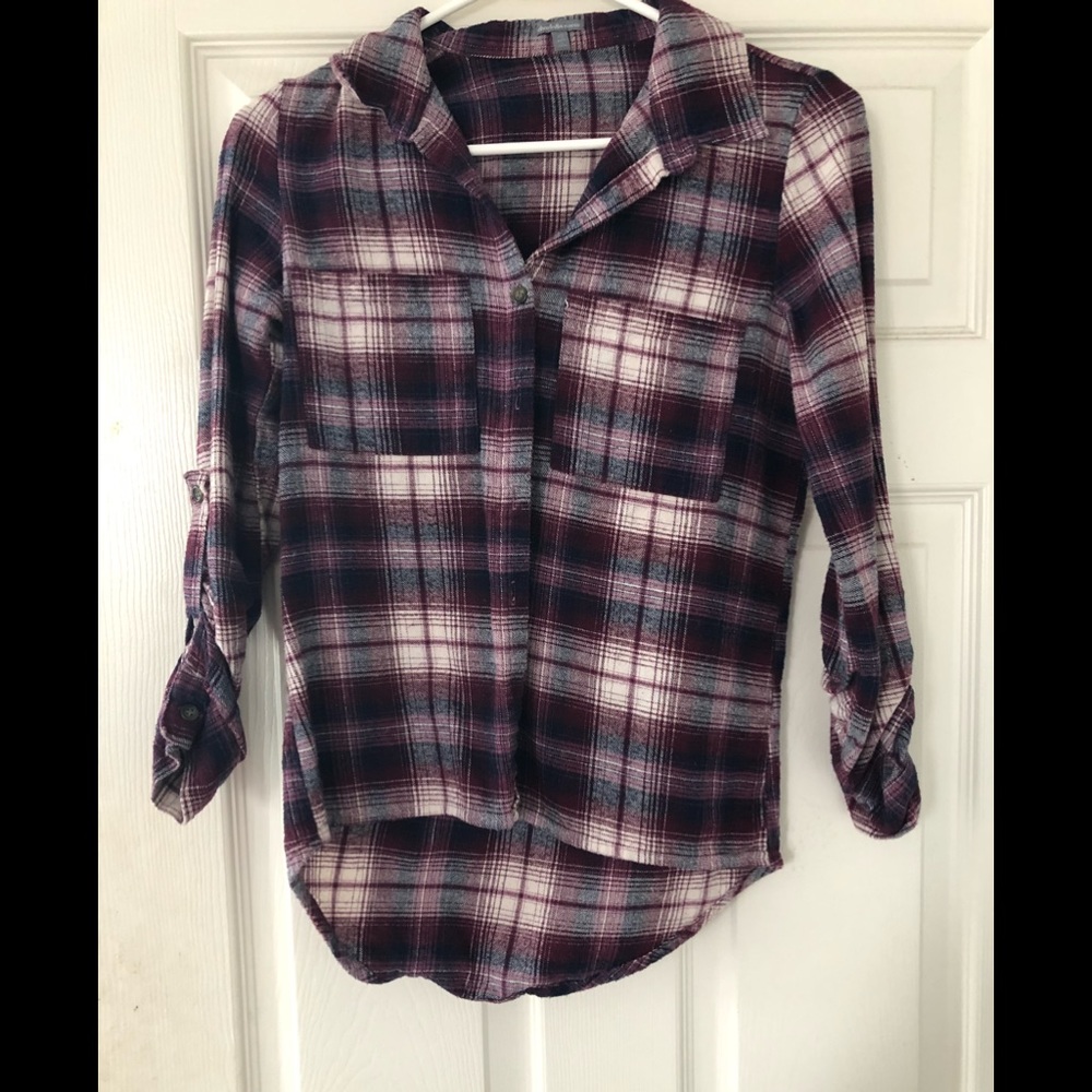 Charlotte Russe purple plaid button up flannel